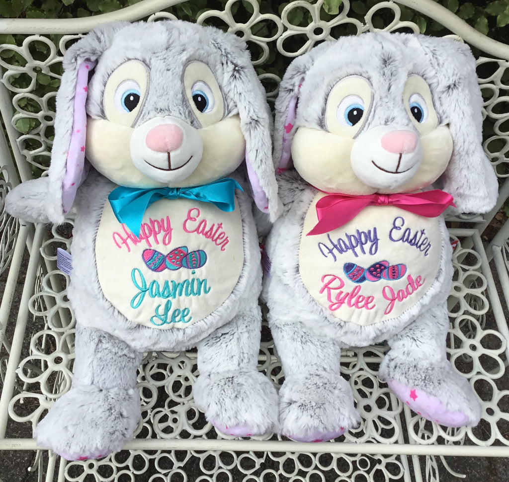 Personalised Grey Bunny Pink Stars Cubbie - Mikki and Me Kids