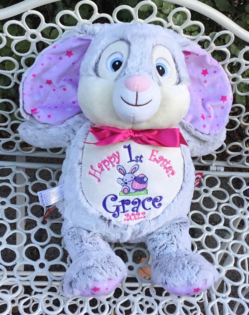 Personalised Grey Bunny Pink Stars Cubbie - Mikki and Me Kids